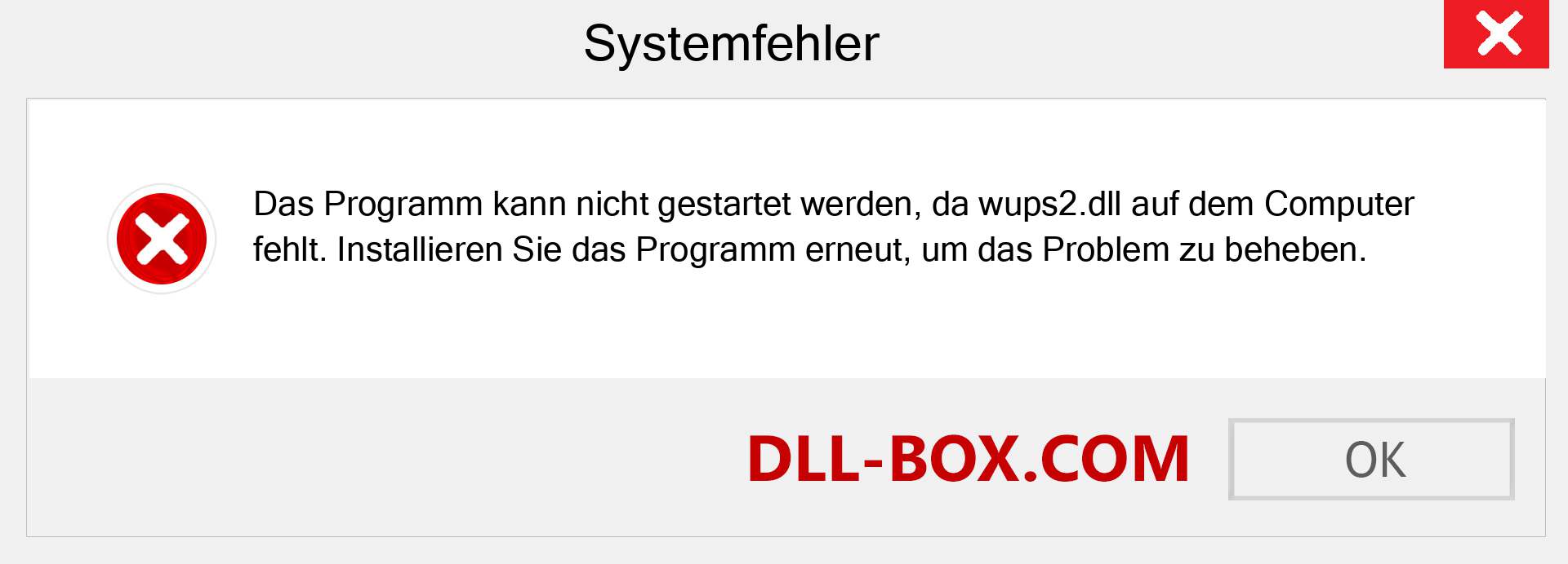 wups2.dll-Datei fehlt?. Download für Windows 7, 8, 10 - Fix wups2 dll Missing Error unter Windows, Fotos, Bildern